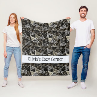 Personalised Black White Gold Patchwork Fleece Blanket