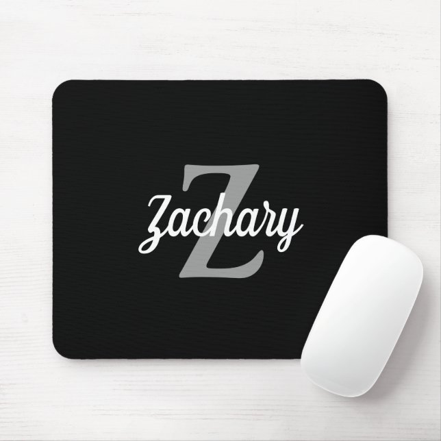Personalised Black White Grey Retro Monogram Mouse Pad (With Mouse)