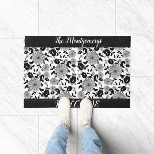 Personalised Black White Grey Shabby Chic Design Doormat