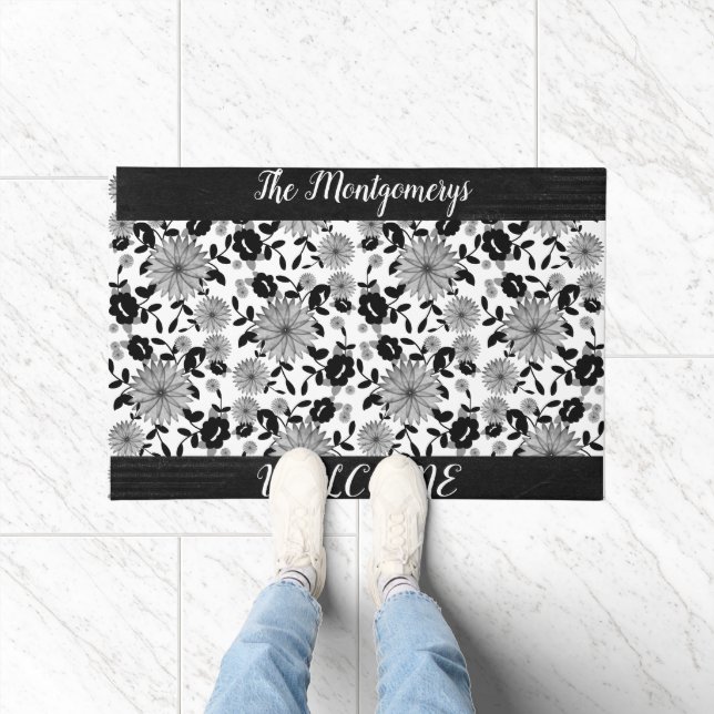 Personalised Black White Grey Shabby Chic Design Doormat (Indoor)