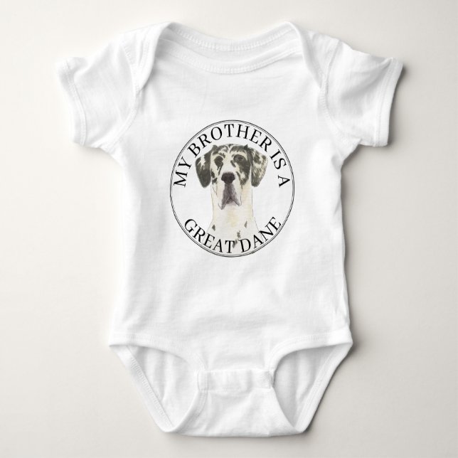 Personalised Black White Harlequin Great Dane Baby Bodysuit (Front)