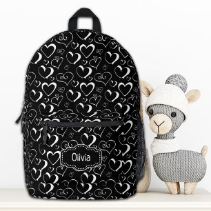 Personalised Black White Hearts Backpack
