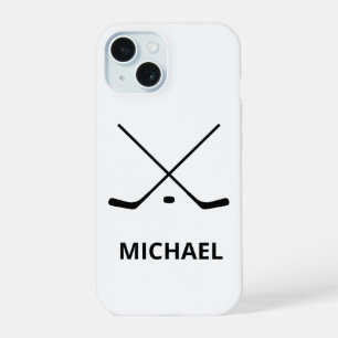 Personalised black white Hockey Sticks and Puck    iPhone 15 Case