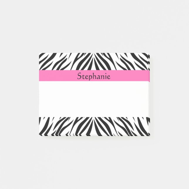 Personalised Black, White, Hot Pink Zebra Print Post-it Notes (Front)
