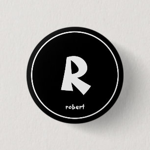 Personalised Black & White Initial Monogam Name 3 Cm Round Badge