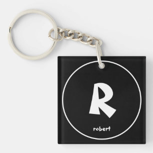 Personalised Black & White Initial Monogam Name Key Ring