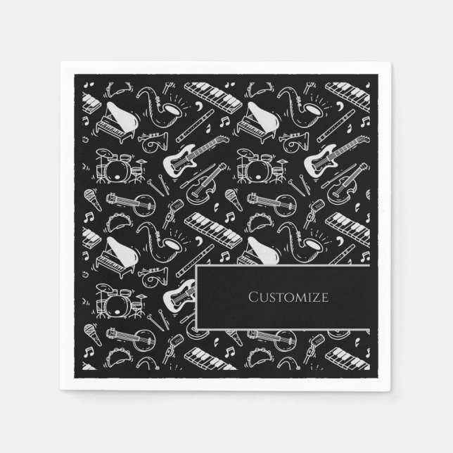 Personalised Black & White Instruments 2 Napkin (Front)