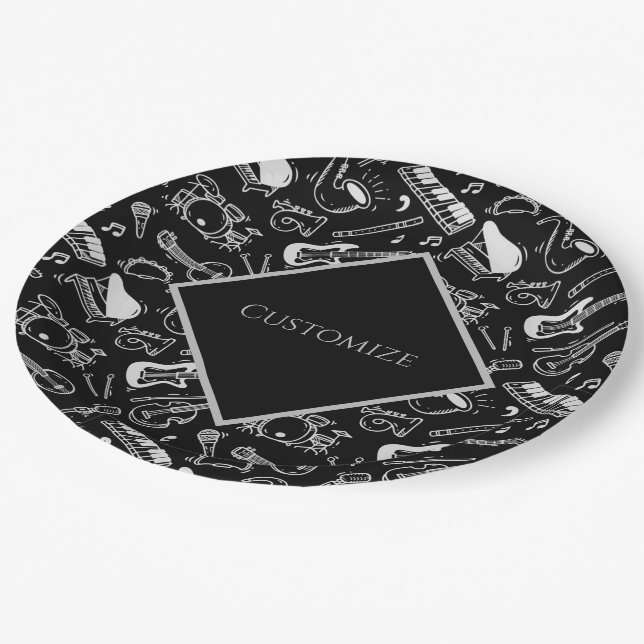 Personalised Black & White Instruments Paper Plate (Angled)