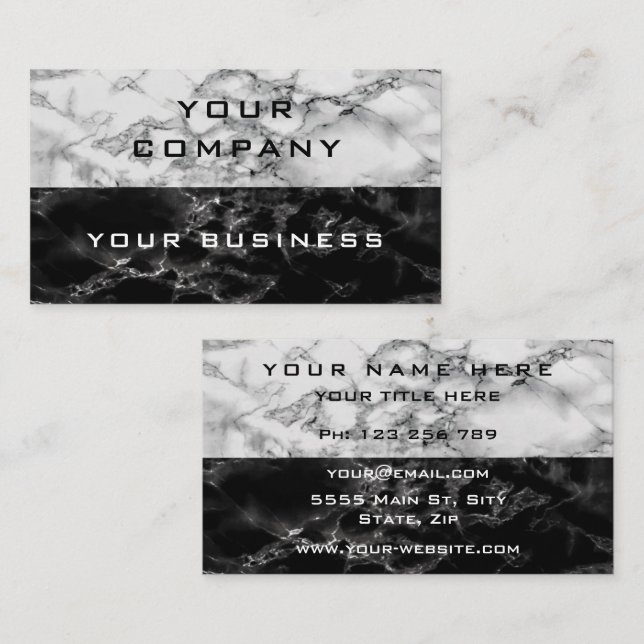 Personalised Black White Marble Business Card (Front/Back)