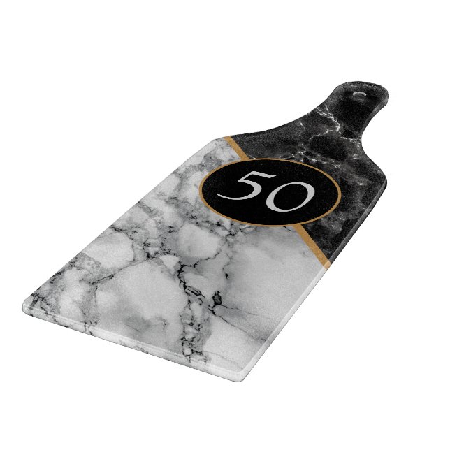 Personalised Black White Marble Cutting Board Gift (Corner)