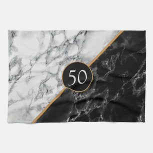 Personalised Black White Marble Kitchen Towel