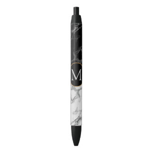 Personalised Black White Marble Pen Custom Letter