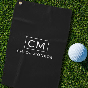 Personalised Black White Minimal Modern Monogram  Golf Towel