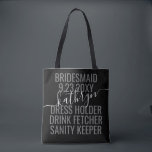 Personalised Black White Modern Bridesmaid Name Tote Bag<br><div class="desc">Personalised Modern Black and White Bridesmaid Name Custom Tote Bag with editable text and wording for your date,  destination or location,  name,  and fun quote like "dress holder,  drink fetcher,  sanity keeper" makes a fun and useful keepsake for all your bridesmaids.</div>