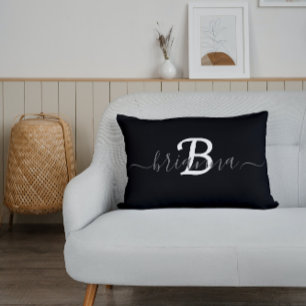Personalised Black & White Monogram Initial Lumbar Cushion