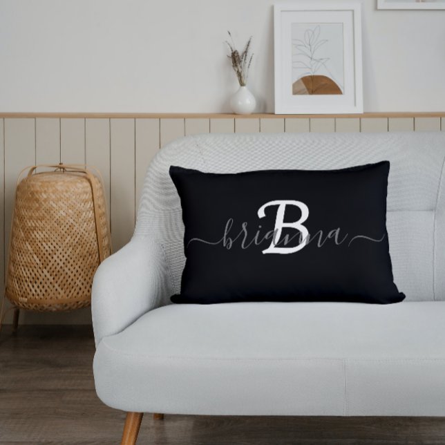Personalised Black & White Monogram Initial Lumbar Cushion (Creator Uploaded)