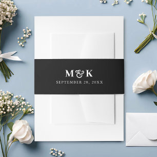 Personalised Black & White Monogram Wedding Invitation Belly Band