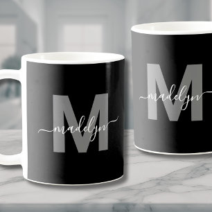 Personalised Black White Name Monogram Coffee Mug