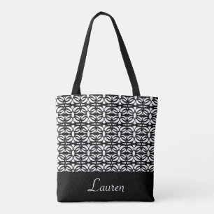 Personalised black & white oval geometric shape tote bag