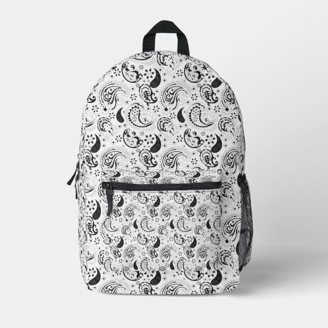Personalised Black White Paisley Backpack (Front)
