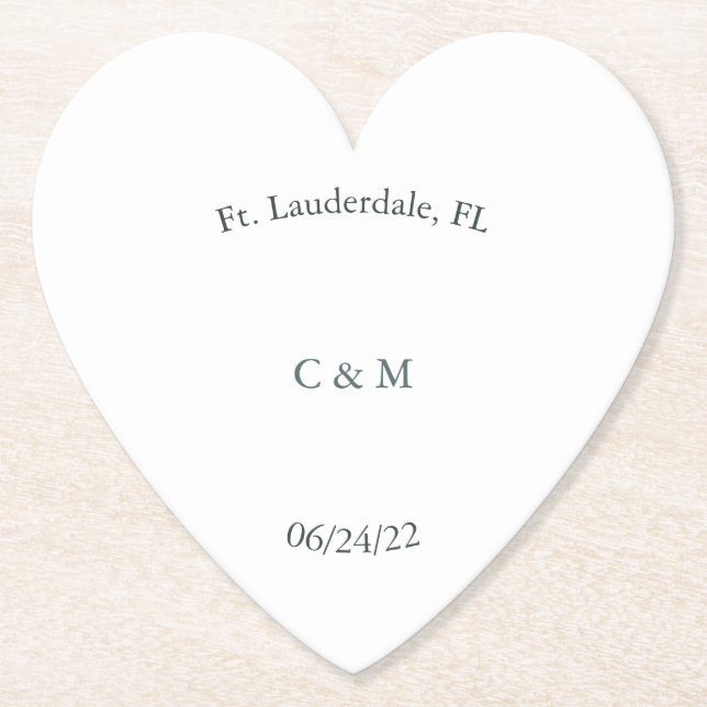 Personalised Black & White Paper Heart Coaster (Front)