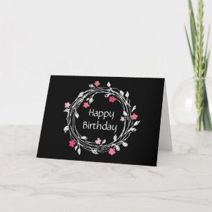 Personalised Black White Pink Floral Birthday Card