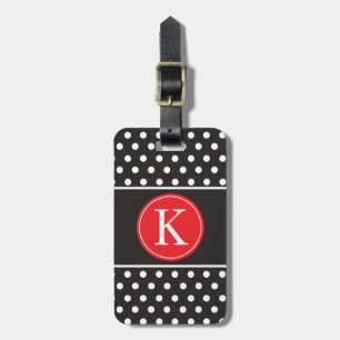 Personalised Black White Red Polka Dots Luggage Tag