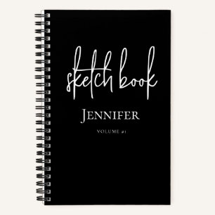 Personalised Black White Script Name Sketchbook Notebook