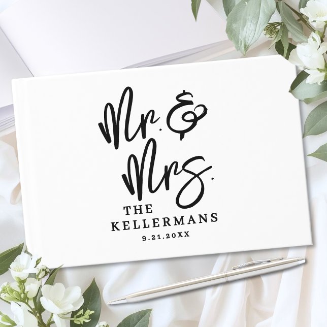 Personalised Black White Script Wedding Guest Book (Personalized Black White Script Wedding Guest Book )