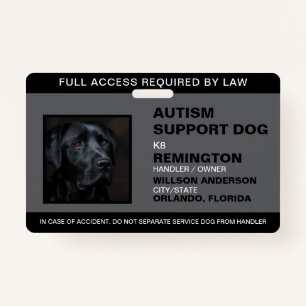 Personalised black White Service Dog Photo ID ID Badge