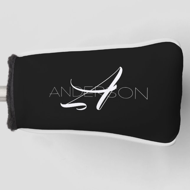 Personalised black white simple modern      golf head cover (Front)