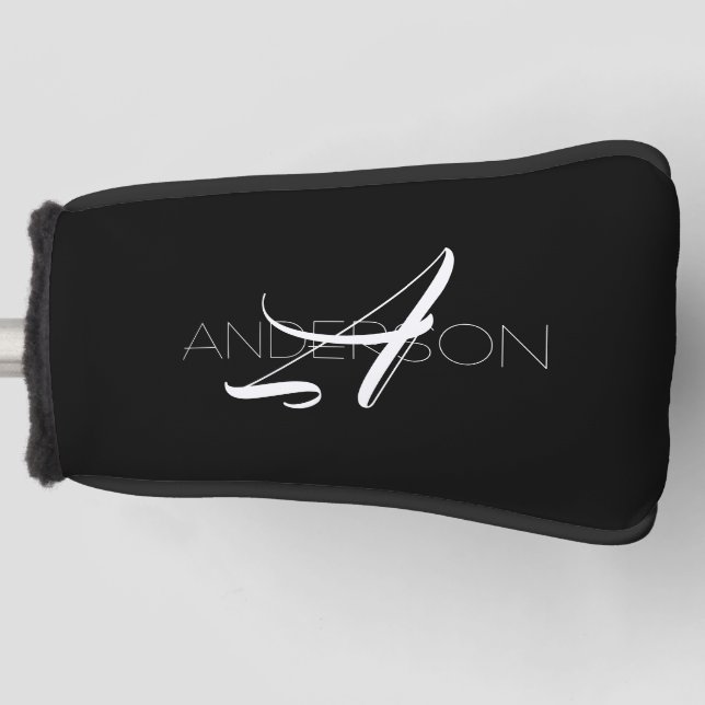 Personalised black white simple modern     golf head cover (Front)