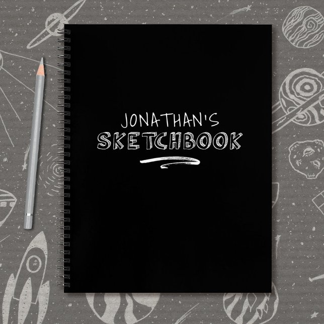 Personalised Black White Sketchbook Notebook (A cool Sketchbook personalized with your name.)