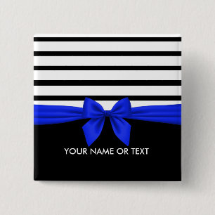 Personalised Black white Stripe Christmas Blue Bow 15 Cm Square Badge