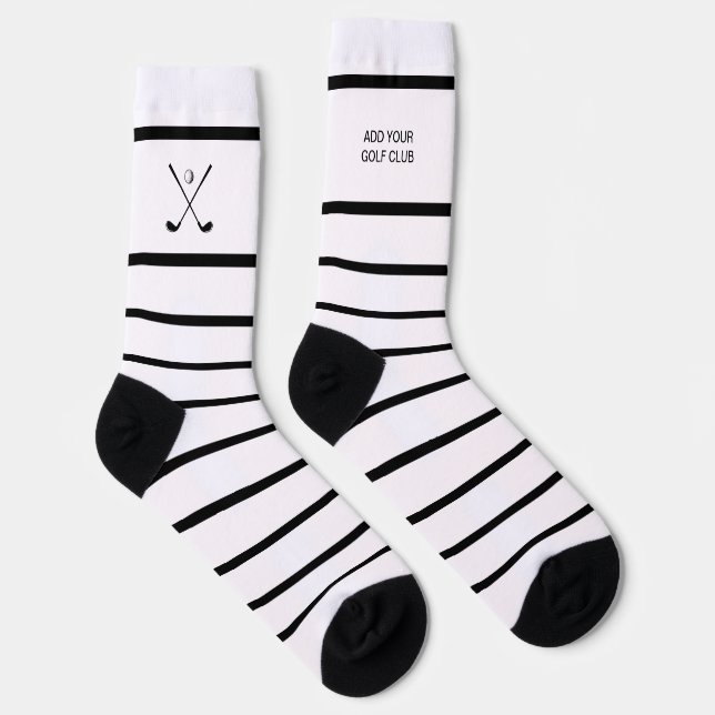 Personalised Black White Stripe Golf Club Golfer Socks (Right)