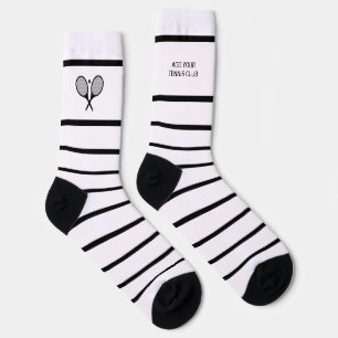 Personalised Black White Stripe Tennis Racket Socks