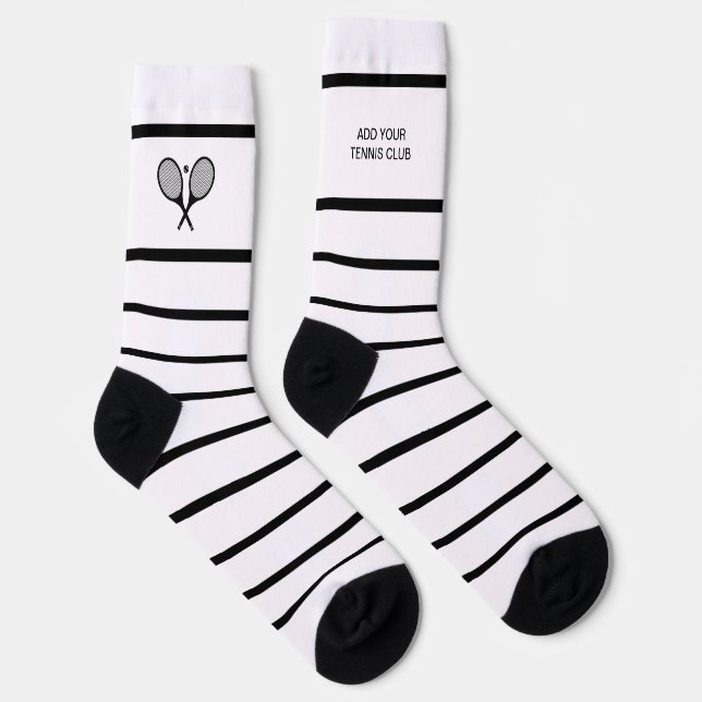 Personalised Black White Stripe Tennis Racket Socks (Right)