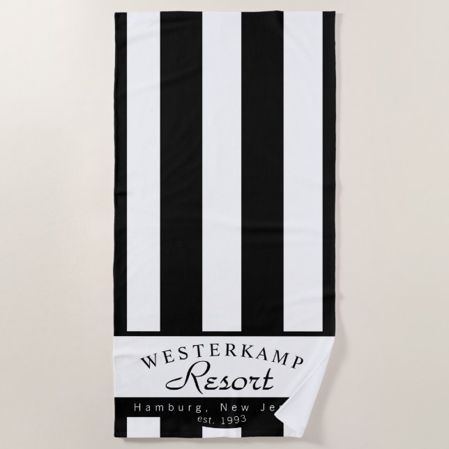 Personalised Black & White Stripe Towel (Front)