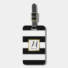 Personalised Black & White Striped Gold Monogram