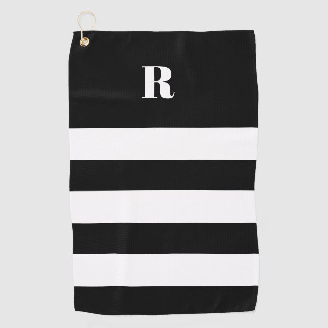 Personalised Black & White Striped   Golf Towel (Front)