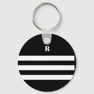 Personalised Black & White Striped  Key Ring