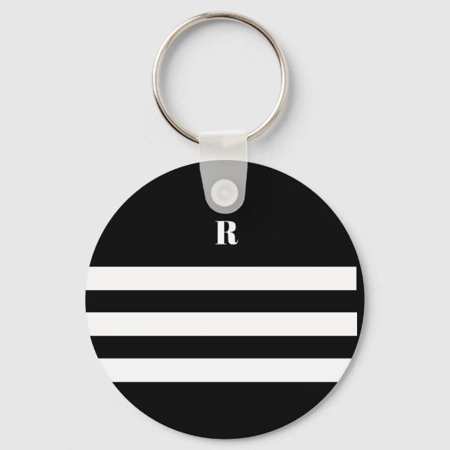 Personalised Black & White Striped  Key Ring (Front)