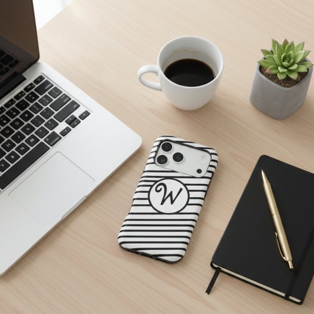 Personalised Black & White Striped Modern Monogram (Creator Uploaded)