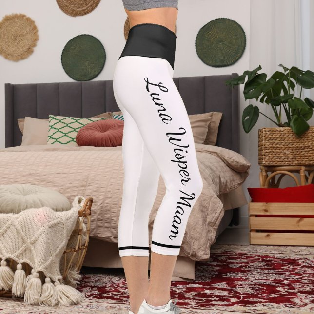 Personalised Black White Striped Pet Cat Name Gift Capri Leggings (Creator Uploaded)