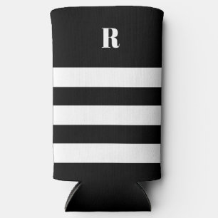 Personalised Black & White Striped   Seltzer Can Cooler