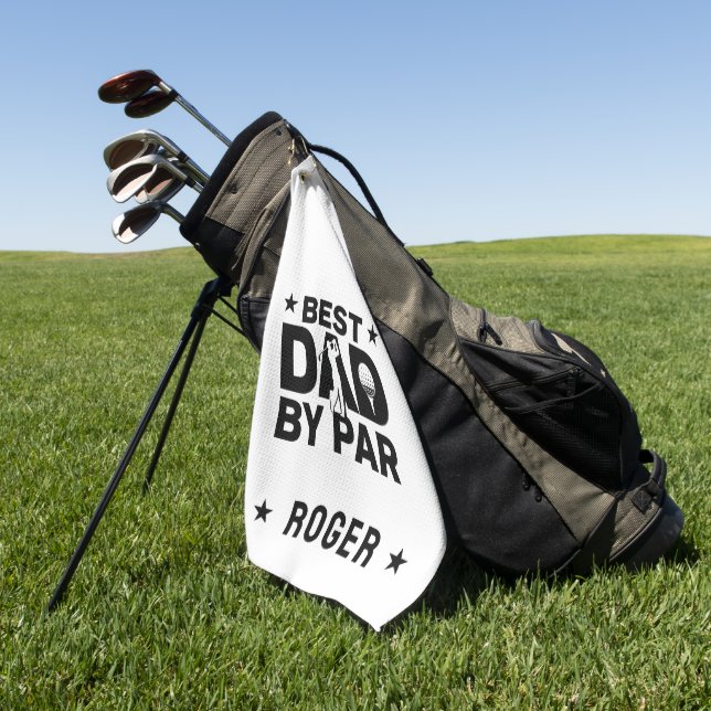 Personalised Black & White Text Best Dad By Par Golf Towel (Green)