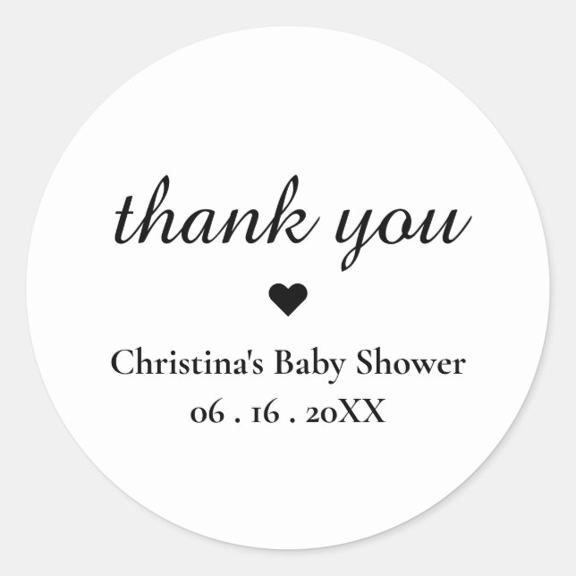 Personalised Black & White Thank You Classic Round Sticker (Front)