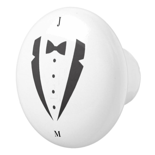 Personalised Black & White Tuxedo Ceramic Knob (Right)
