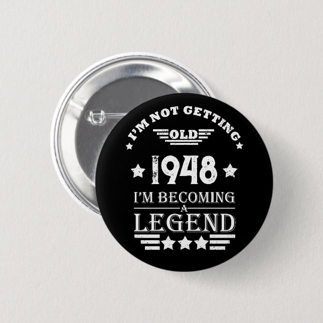 Personalised black white vintage 75th birthday  6 cm round badge (Front & Back)