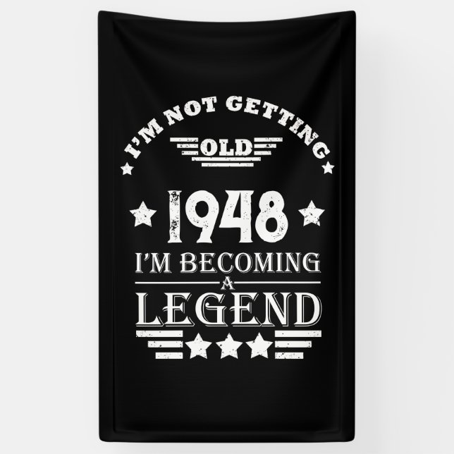 Personalised black white vintage 75th birthday  banner (Vertical)